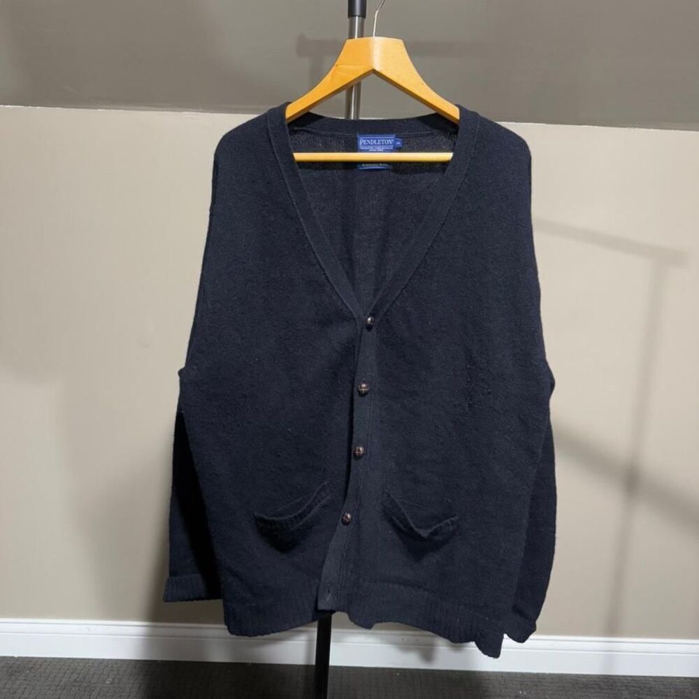 Vintage Pendleton Navy Blue Cardigan Washable Wool Men's Size 2XL
